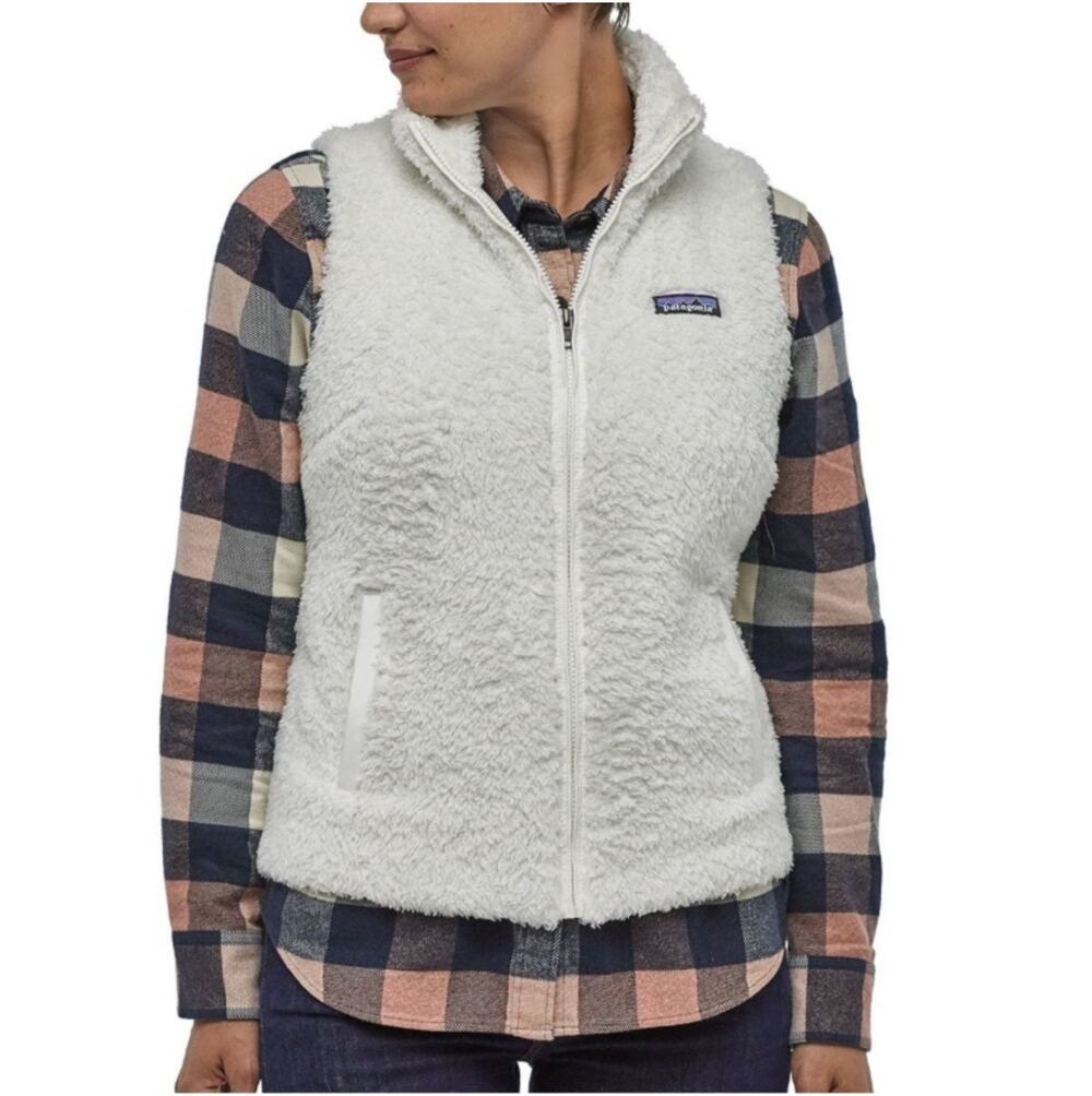 Patagonia Los Gatos Vest Womens Medium White Fleece Full Zip Warm Hiking Camp